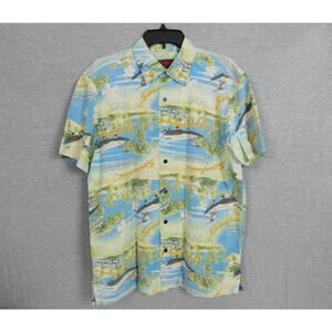 Men Hawaiian Print Shirt Medium Caribbean Hassau Miami Beach Eddie Rodriquez